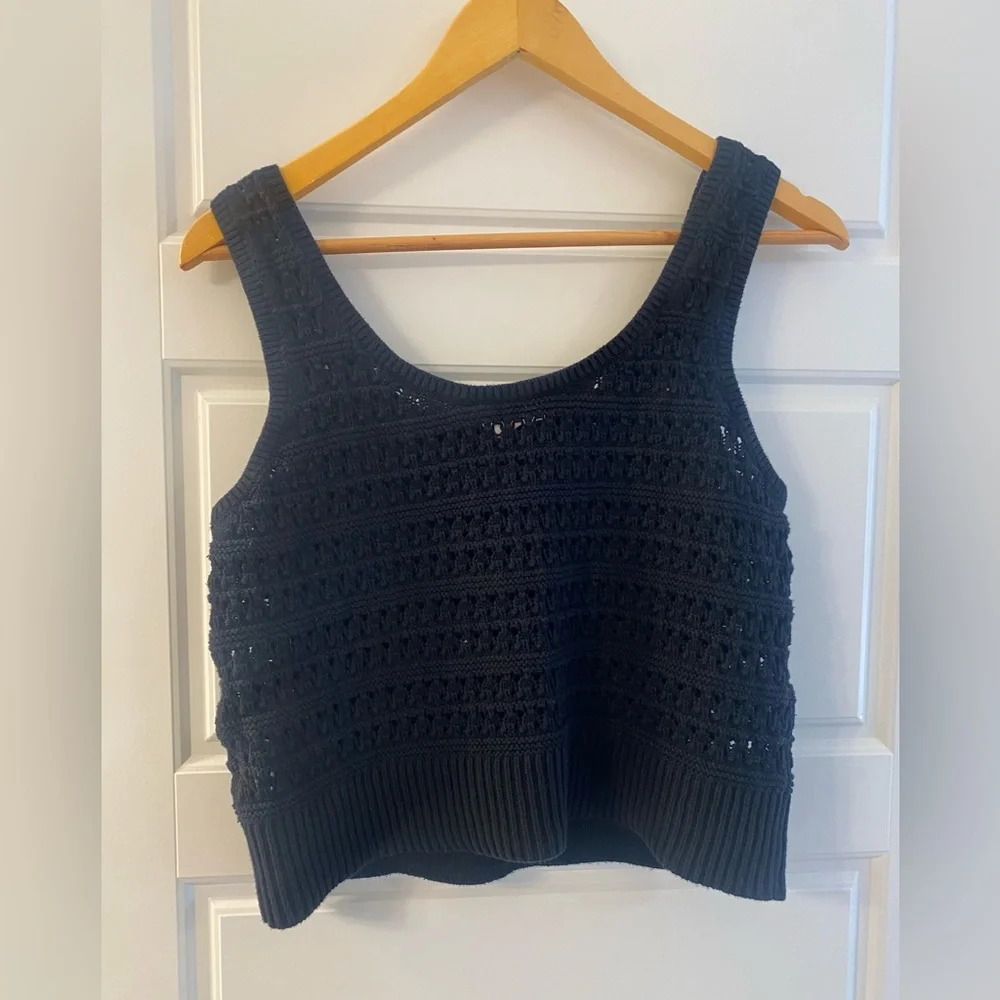 Old Navy Black Crochet Crop Tank Large Festival Boho Top - Picture 5 of 8